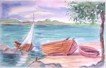 Pintura intitulada "Barcos (aquarela)" por Alfredo Winkler, Obras de arte originais