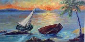 Pintura intitulada "barco ao entardecer…" por Alfredo Winkler, Obras de arte originais
