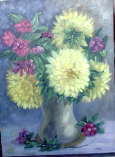 Pintura intitulada "flores dahlias (óle…" por Alfredo Winkler, Obras de arte originais