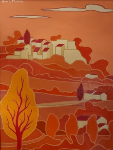 Pintura titulada "Village à l'arbre j…" por Freneix Roger, Obra de arte original, Acrílico Montado en Bastidor de camilla de…