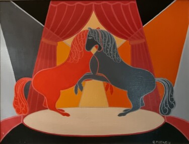 "Spectacle équestre" başlıklı Tablo Freneix Roger tarafından, Orijinal sanat, Akrilik Ahşap Sedye çerçevesi üzerine monte ed…