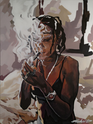 Peinture intitulée "femme a la fumee" par Fresha-D, Œuvre d'art originale, Acrylique Monté sur Châssis en bois