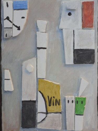 Painting titled "Constructivo en rel…" by Fresno, Original Artwork, Gouache Mounted on Wood Panel