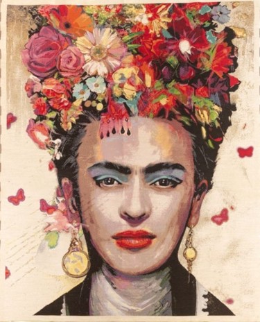 Sztuka tkaniny zatytułowany „Portrait” autorstwa Frida Kahlo, Oryginalna praca, Gobelin
