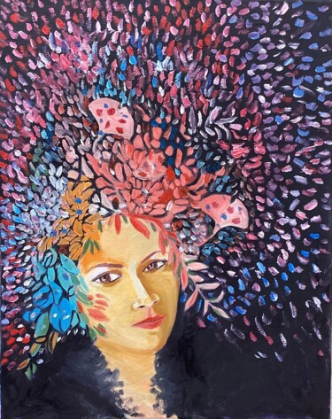 Peinture intitulée "Autoportrait" par Frida Narin, Œuvre d'art originale, Huile