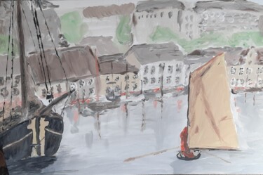 Malerei mit dem Titel "Hafentag" von Friedemann Ohms, Original-Kunstwerk, Gouache