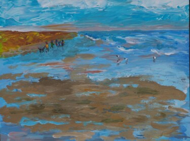 Malerei mit dem Titel "Spaziergang am Meer" von Friedemann Ohms, Original-Kunstwerk, Acryl