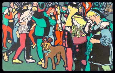 Druckgrafik mit dem Titel "Straßenkarneval am…" von Friedrich Alexander Großkopf, Original-Kunstwerk, Digitaldruck