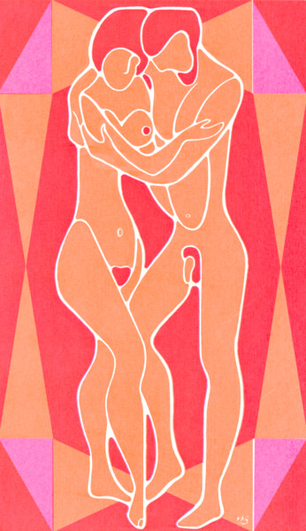 Druckgrafik mit dem Titel "Einsamkeit zu Zweit" von Friedrich Alexander Großkopf, Original-Kunstwerk, Digitaldruck