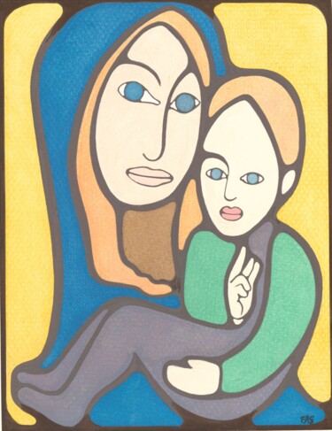 Malerei mit dem Titel "Maria mit Kind" von Friedrich Alexander Großkopf, Original-Kunstwerk, Tempera