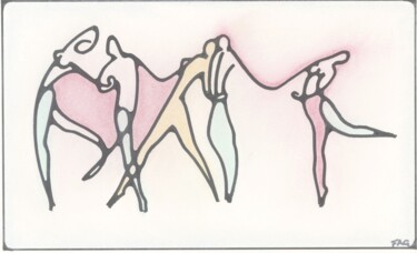 Dibujo titulada "Fünf tanzende Grazi…" por Friedrich Alexander Großkopf, Obra de arte original, Tinta
