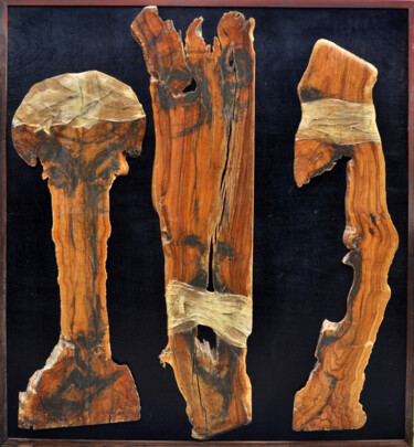 Skulptur mit dem Titel "O.T" von Friedrich Stellmach, Original-Kunstwerk, Holz Auf Holzplatte montiert