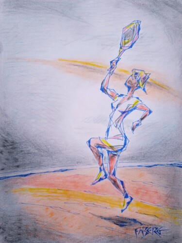 Pintura intitulada "Tennis" por Friedrich W. Berg, Obras de arte originais, Aquarela