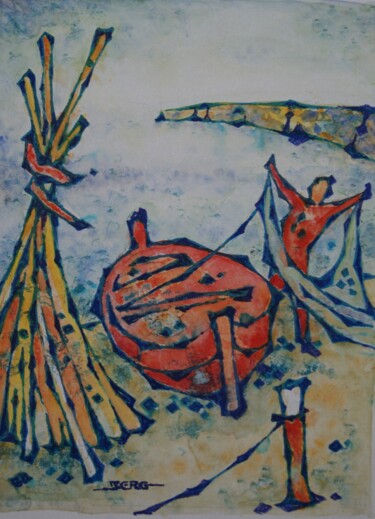 Pintura titulada "Pescatore" por Friedrich W. Berg, Obra de arte original, Acuarela