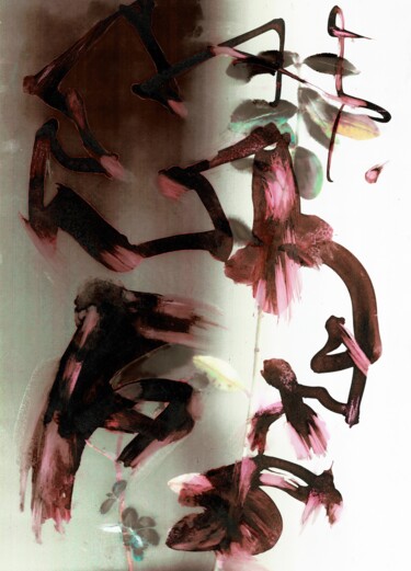 Malerei mit dem Titel "Asemic Calligraphy…" von Friedrich Zettl, Original-Kunstwerk, Tinte Auf Karton montiert