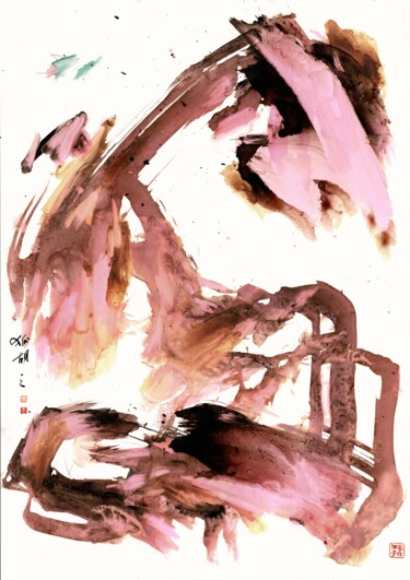 Dessin intitulée "Composition in Pink" par Friedrich Zettl, Œuvre d'art originale, Encre Monté sur Carton