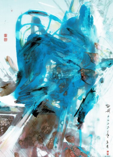Картина под названием "Blue and Brown" - Friedrich Zettl, Подлинное произведение искусства, Чернила Установлен на картон