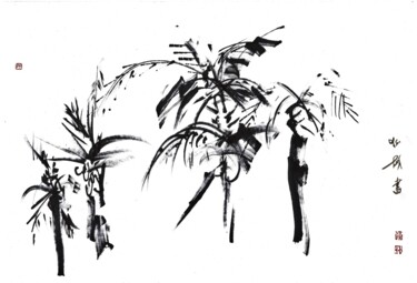 Zeichnungen mit dem Titel "Palm Trees" von Friedrich Zettl, Original-Kunstwerk, Marker