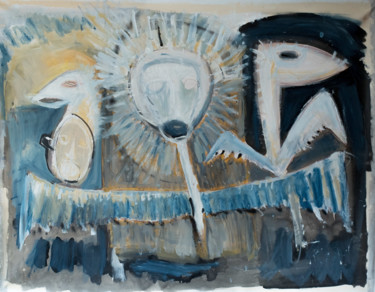 Pittura intitolato "Le Roi et l'oiseau…" da Manu Frigerio, Opera d'arte originale, Olio