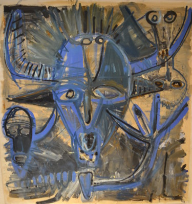 Peinture intitulée "Corrida Bleue" par Manu Frigerio, Œuvre d'art originale, Huile