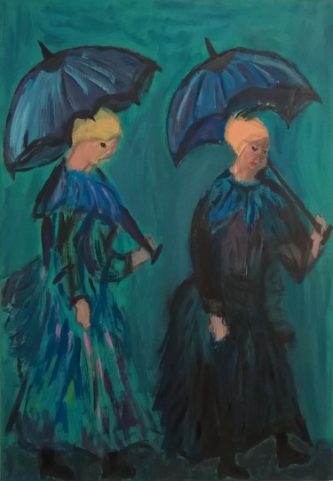 Malerei mit dem Titel "Les parapluies" von Grisou Kerr, Original-Kunstwerk, Acryl