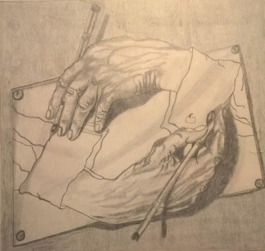 Disegno intitolato "Mains  ( d’après  M…" da Grisou Kerr, Opera d'arte originale, Matite colorate