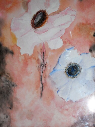 Desenho intitulada "ANEMONES style  "ar…" por Marie France Philibert Zamai, Obras de arte originais, Aquarela