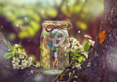 Estampas & grabados titulada "Fairy in a bottle 3" por Frisian3dartist, Obra de arte original, Foto-montaje