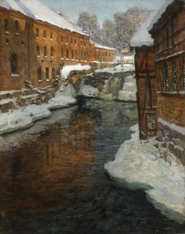 Painting titled "La rivière Akerselv…" by Frits Thaulow, Original Artwork, Oil