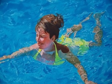 Schilderij getiteld "De zwemster" door Frits Janse, Origineel Kunstwerk, Olie