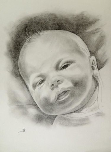 Schilderij getiteld "Baby portret" door Frits Janse, Origineel Kunstwerk