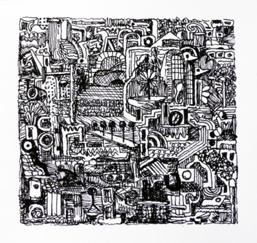 Рисунок под названием "city life" - Frits Sergeant, Подлинное произведение искусства, Чернила