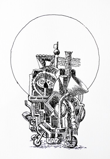 Drawing titled "traveling by moonli…" by Frits Sergeant, Original Artwork, Ink