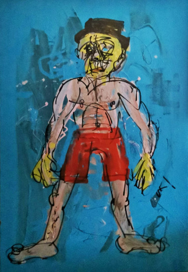 Painting titled "walter on the beach" by Frob, Original Artwork, Acrylic