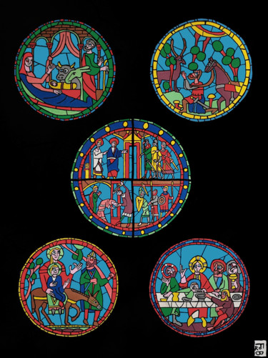 Pittura intitolato "vitraux" da Frob, Opera d'arte originale, Acrilico Montato su Telaio per barella in legno
