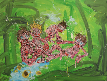 Painting titled "A poil sur l'herbe" by Frob, Original Artwork, Acrylic
