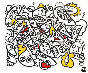 Картина под названием "le marché" - Frob, Подлинное произведение искусства, Акрил Установлен на Деревянная рама для носилок