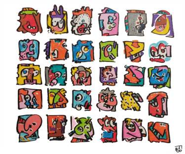 Malerei mit dem Titel "30 carrés" von Frob, Original-Kunstwerk, Acryl