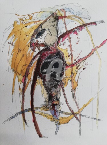 Desenho intitulada ""Lâcher les chevaux"" por Christelle Frobert, Obras de arte originais, Tinta
