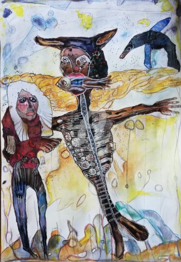 Collages intitulée ""La pêche à l'altru…" par Christelle Frobert, Œuvre d'art originale, Collages