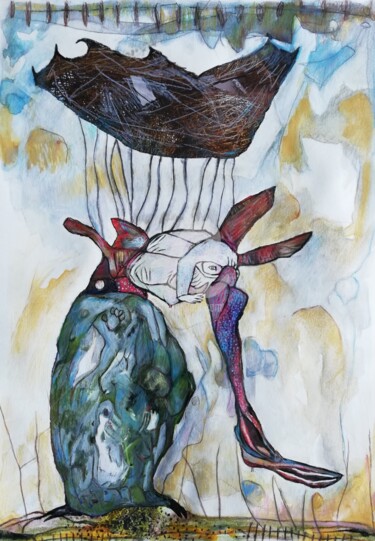 Collages intitulée ""Assurer ses arrièr…" par Christelle Frobert, Œuvre d'art originale, Crayon
