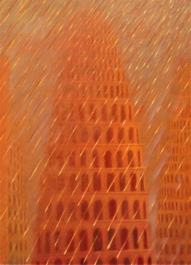 Malerei mit dem Titel "Pluie sur Babel" von Xavier Froissart, Original-Kunstwerk, Öl