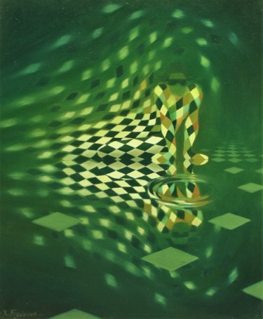 Картина под названием "Arlequin vert se re…" - Xavier Froissart, Подлинное произведение искусства, Масло