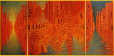 Painting titled "Triptyque "Mondes p…" by Xavier Froissart, Original Artwork, Oil