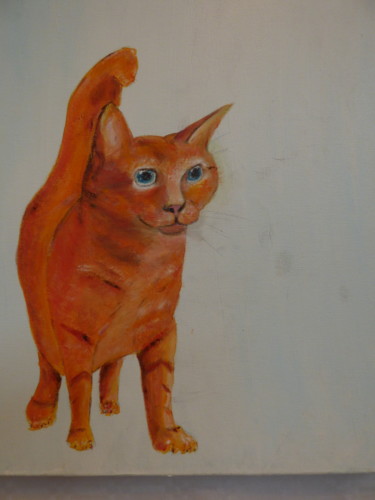 Painting titled "P'tit chat roux" by Renée Froquet Ughetti, Original Artwork