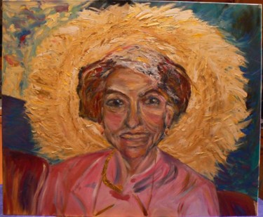 Painting titled "femme au chapeau de…" by Renée Froquet Ughetti, Original Artwork