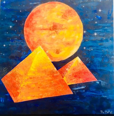 Painting titled "Lune rousse" by Ric'Heart, Original Artwork, Acrylic Mounted on Wood Stretcher frame