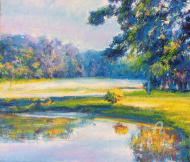 Pintura intitulada "Golf Field" por F. Stevaux, Obras de arte originais, Óleo