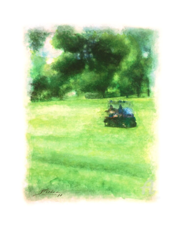 Pintura intitulada "Golf Cart" por F. Stevaux, Obras de arte originais, Aquarela