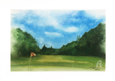 Pintura intitulada "Golf Shot" por F. Stevaux, Obras de arte originais, Aquarela